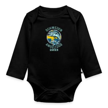 Schweden Angeltour 2023 Angeln in Schweden - Baby Bio-Langarm-Body - Schwarz - Vorne