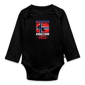 Norwegen Angeltour 2023 Angeln in Norwegen - Baby Bio-Langarm-Body - Schwarz - Vorne