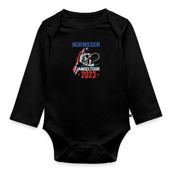 Norwegen Angeltour 2023 Angeln in Norwegen - Baby Bio-Langarm-Body - Schwarz - Vorne