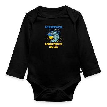 Schweden Angeltour 2023 Angeln in Schweden - Baby Bio-Langarm-Body - Schwarz - Vorne