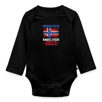 Norwegen Angeltour 2023 Angeltrip nach Norwegen - Baby Bio-Langarm-Body - Schwarz - Vorne