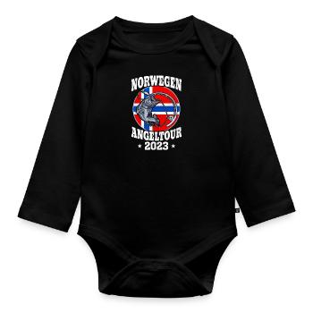 Norwegen Angeltour 2023 Angeln in Norwegen - Baby Bio-Langarm-Body - Schwarz - Vorne