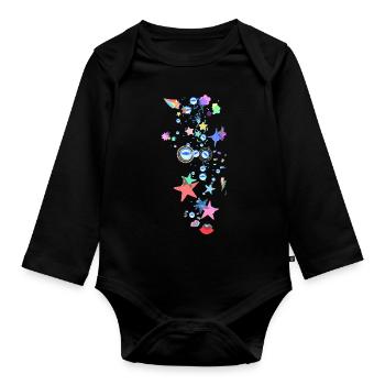 Sterne, Regenbogen, Perlen, Herzen, illustration - Baby Bio-Langarm-Body - Schwarz - Vorne