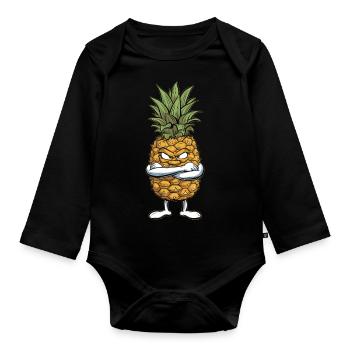Ananas - Baby Bio-Langarm-Body - Schwarz - Vorne