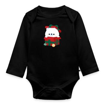 Polar Bear Christmas Present - Organic Longsleeve Baby Bodysuit - black - Front