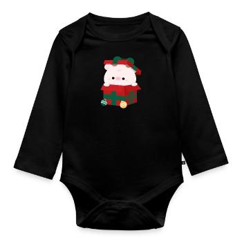 Cow Christmas Present - Organic Longsleeve Baby Bodysuit - black - Front