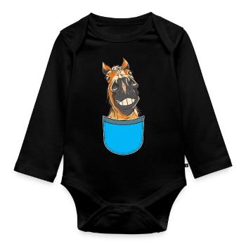 Drôle de cheval chevaux cavalier cavalier enfants - Body Bébé bio manches longues - noir - Devant