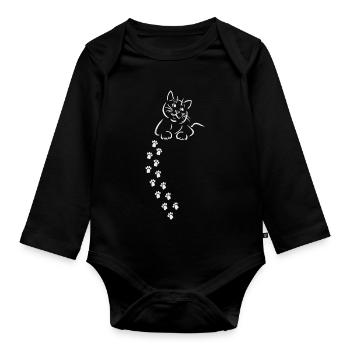 Cat Cat Cat Cat Cat Paw Imprint - Organic Longsleeve Baby Bodysuit - black - Front