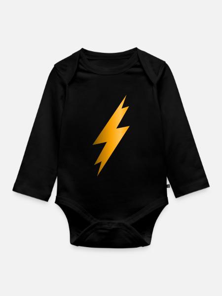 Lightning Bolt - Organic Longsleeve Baby Bodysuit - black