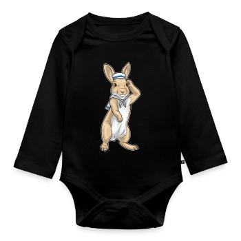 Lapin Sailor Chapeau de marin - Body Bébé bio manches longues - noir - Devant