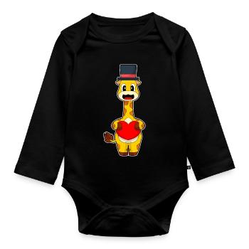 Girafe Marié Coeur Mariage - Body Bébé bio manches longues - noir - Devant