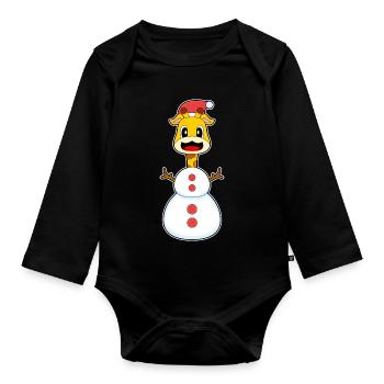 Girafe Noël bonhomme de neige - Body Bébé bio manches longues - noir - Devant