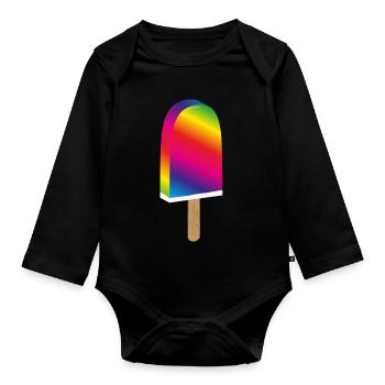 buntes Regenbogen-Eis für Sommerfans - Baby Bio-Langarm-Body - Schwarz - Vorne