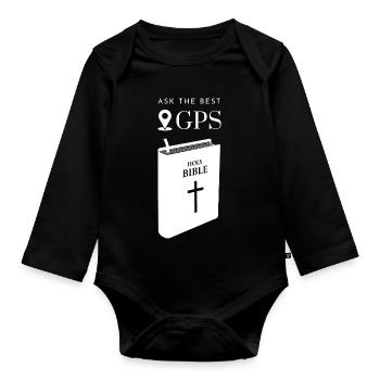 Le meilleur système de navigation est la Bible (blanche) - Body Bébé bio manches longues - noir - Devant