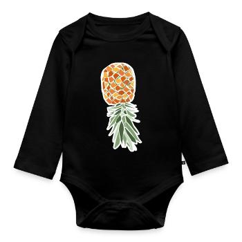 Ananas à l’envers – Illustration tropicale - Body Bébé bio manches longues - noir - Devant
