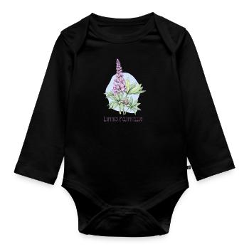 Lupine, permanente botanische Zeichnung - Baby Bio-Langarm-Body - Schwarz - Vorne