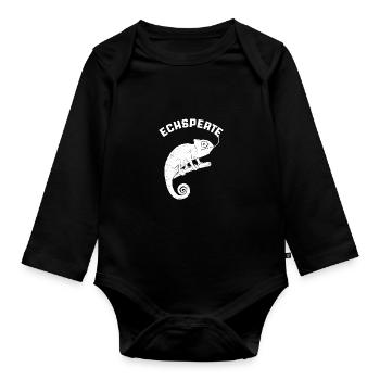 Chamäleon Gecko Lustige Reptilien Echsperte - Baby Bio-Langarm-Body - Schwarz - Vorne