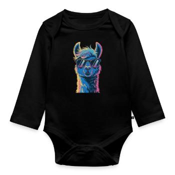 Alpaka Llama - Baby Bio-Langarm-Body - Schwarz - Vorne