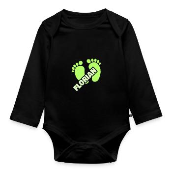 Geburt Florian - Baby Bio-Langarm-Body - Schwarz - Vorne