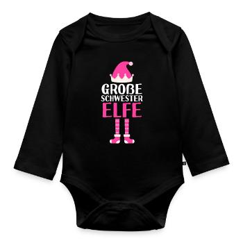 Große Schwester Elfe Grosse Schwester Geschenk - Baby Bio-Langarm-Body - Schwarz - Vorne