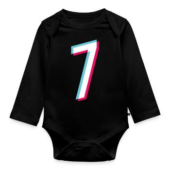7 - NUMBER 7 - Number 7 Jersey number Tik Tok Style - Organic Longsleeve Baby Bodysuit - black - Front