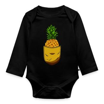 Summer Holiday Gift Fruit Tropical Pineapple - Organic Longsleeve Baby Bodysuit - black - Front