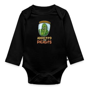 Fruits, jardin, concombres, cornichons, cornichons - Body Bébé bio manches longues - noir - Devant