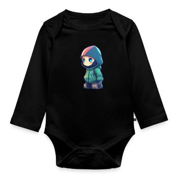 Cooler Cartoon-Hacker - Baby Bio-Langarm-Body - Schwarz - Vorne