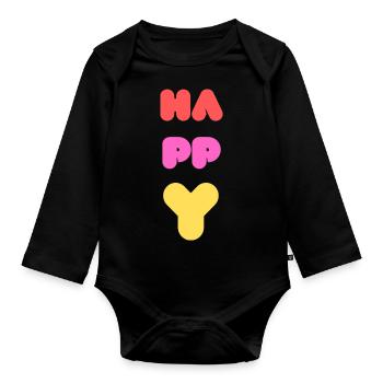 HAPPY - Organic Longsleeve Baby Bodysuit - black - Front
