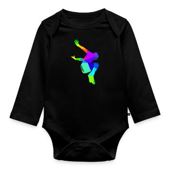 Coureur de parkour arc-en-ciel coloré dans le sport backflip - Body Bébé bio manches longues - noir - Devant