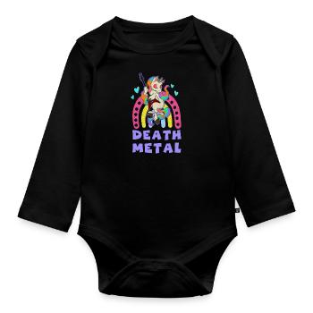 Metall Band Rock Einhorn Regenbogen Musiker - Baby Bio-Langarm-Body - Schwarz - Vorne