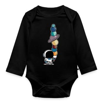 Astronaut mit Sonnensystem Planeten Eis Astronomie - Baby Bio-Langarm-Body - Schwarz - Vorne