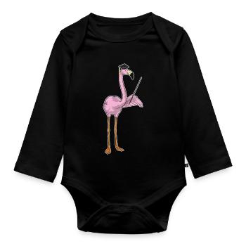 Flamingo Teacher Pointing Stick School - Organic Longsleeve Baby Bodysuit - black - Front