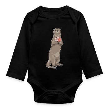 Otter Poker Pokerkarten - Baby Bio-Langarm-Body - Schwarz - Vorne