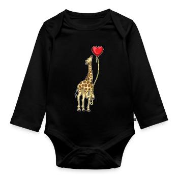 Giraffe Balloon - Organic Longsleeve Baby Bodysuit - black - Front