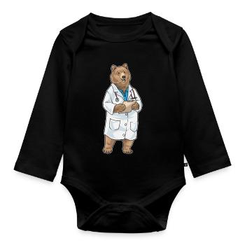 Bär Arzt Stethoskop - Baby Bio-Langarm-Body - Schwarz - Vorne