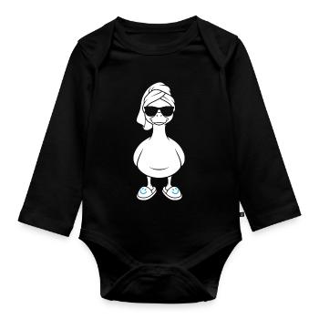 Sonnen-Duck mit Badetuch und Slippern - Baby Bio-Langarm-Body - Schwarz - Vorne