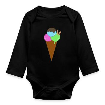 Buntes Eis mit Waffel - Baby Bio-Langarm-Body - Schwarz - Vorne