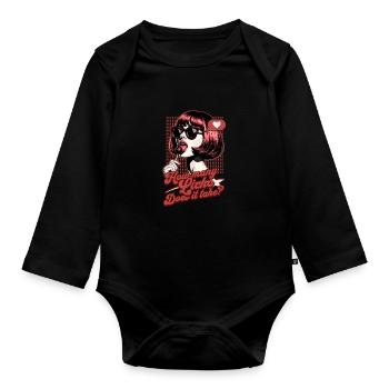 Pop Art Lollipop Girl Nostalgic "How Many Licks" - Baby Bio-Langarm-Body - Schwarz - Vorne