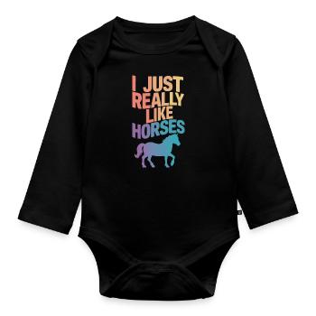 Horse Horse Riding Horse Riding Jumping - Organic Longsleeve Baby Bodysuit - black - Front