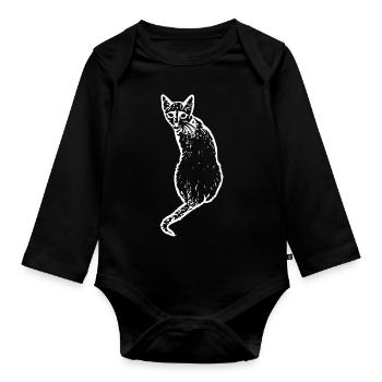 Cat White White Cats Kitten Cute - Organic Longsleeve Baby Bodysuit - black - Front