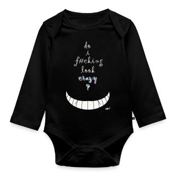 Alice crazy cat - Organic Longsleeve Baby Bodysuit - black - Front