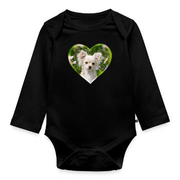 Chihuahua doux portrait chiot avec coeur - Body Bébé bio manches longues - noir - Devant