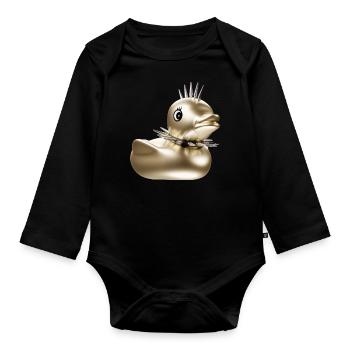 Punk Gothic Metal Rubber Duck Quiet Duck Studs - Organic Longsleeve Baby Bodysuit - black - Front
