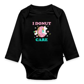 Donuts food rainbow unicorn pony logo - Organic Longsleeve Baby Bodysuit - black - Front