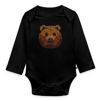 Braunbär - Polygon Motiv - Geometrisch - Geschenk - Baby Bio-Langarm-Body - Schwarz - Vorne
