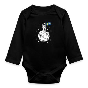 Astronaut mit schwedischer Flagge auf dem Mond - Baby Bio-Langarm-Body - Schwarz - Vorne