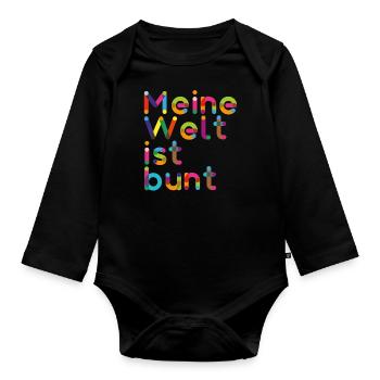 Meine Welt ist Bunt - Geschenkidee - Baby Bio-Langarm-Body - Schwarz - Vorne