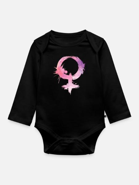 symbole cadeau Sexe femme Farbklecks féminisme - Langærmet babybody, økologisk bomuld - sort