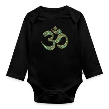 Sacred OM (AUM - I AM), turquoise, manifestation - Body Bébé bio manches longues - noir - Devant